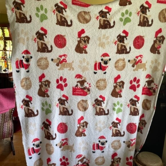 Christmas Blanket with merry dogs 50" X 60", soft, cozy, good condition - Picture 2 of 2